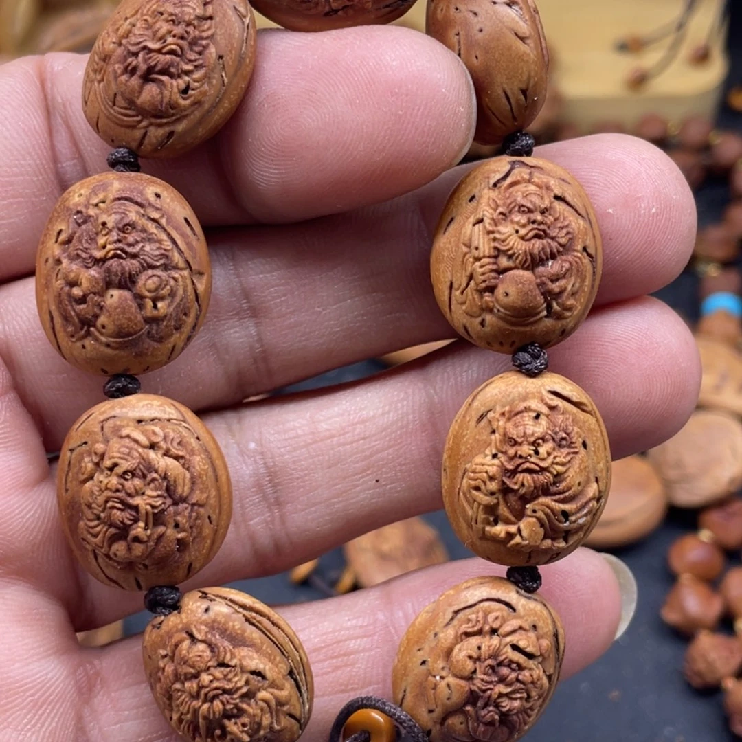 手串/手链核桃桃核雕刻钟馗手串