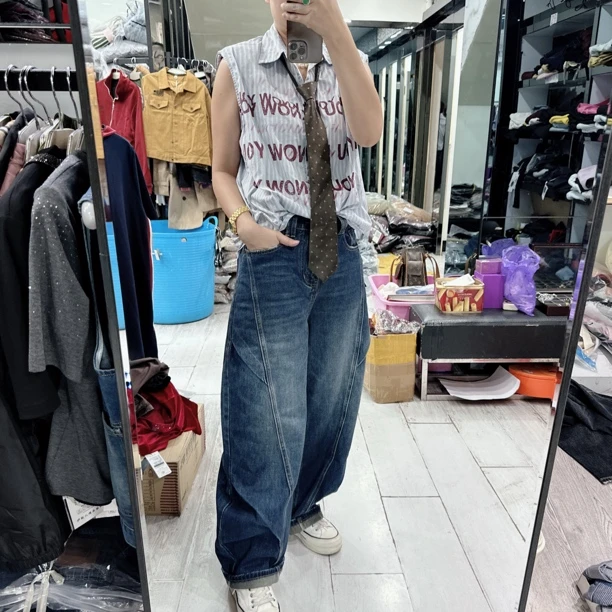 韩版新款弯刀裤时尚潮搭后松紧腰牛仔裤66020欧美