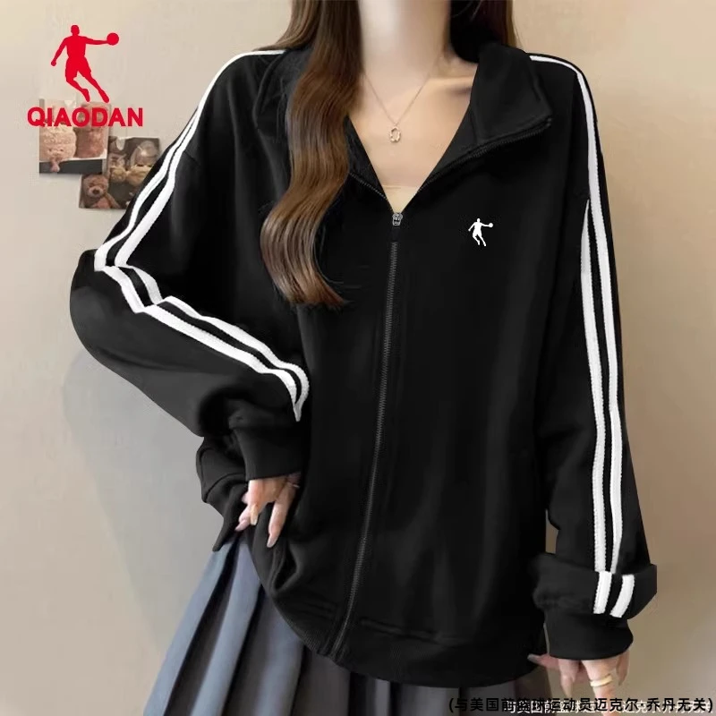 乔丹外套女2025秋季新款开衫卫衣黑色学生运动服宽松大码女装薄款