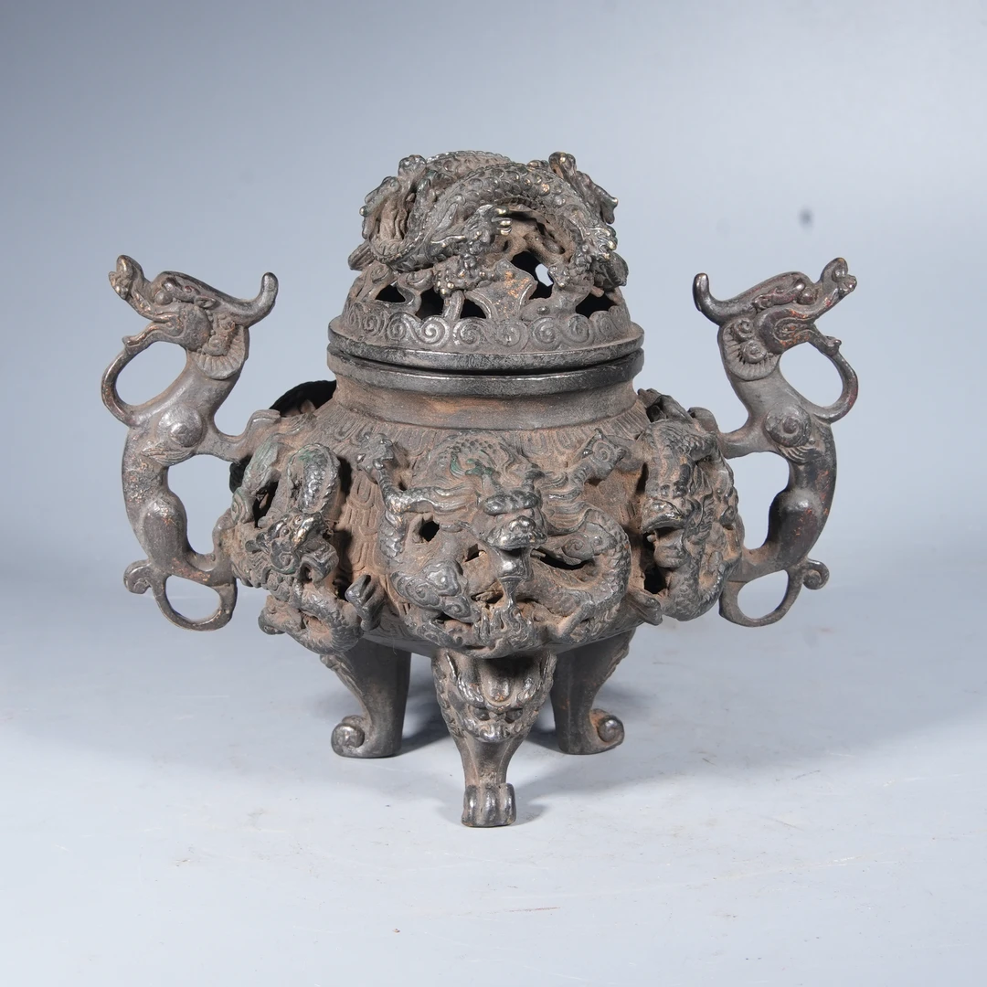 Tgz22 清代 铜九龙熏香炉