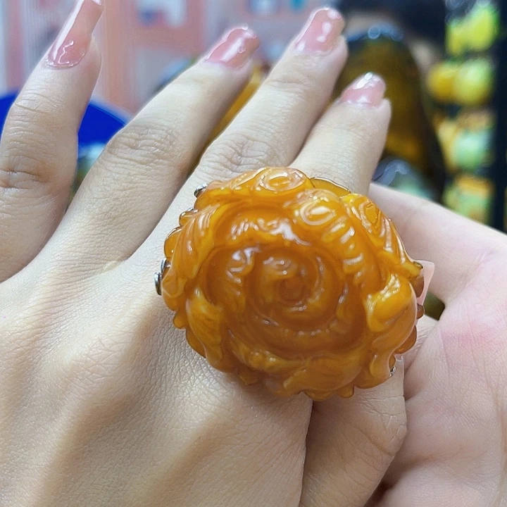 琥珀银S925镶嵌颈饰戒指
