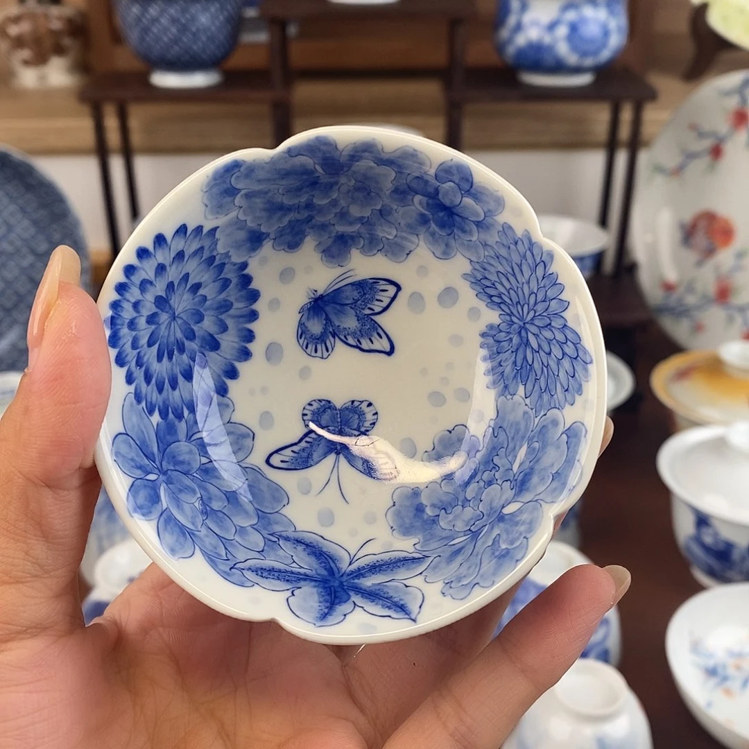 青花蝶恋花高足杯