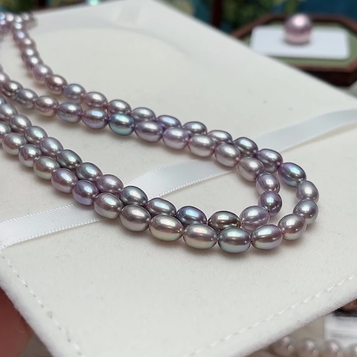 银S925镶嵌颈饰淡水珍珠6-7无核怪色米