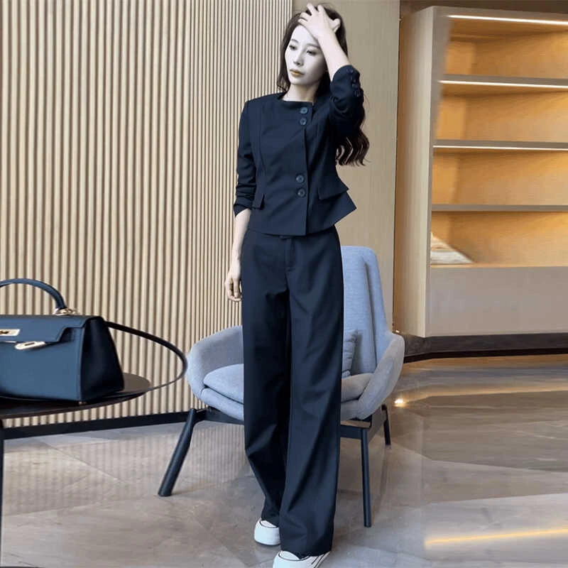 时尚西装套装女2025秋季新款洋气质显瘦西服短款外套阔腿裤两件套