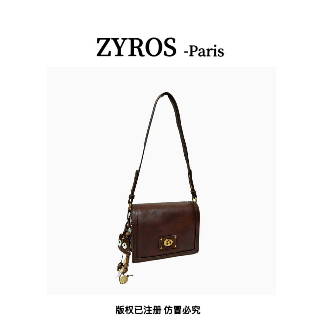 ZYROS/秋冬新款咖色高级感休闲复古时尚百搭单肩斜跨邮差包女Z481