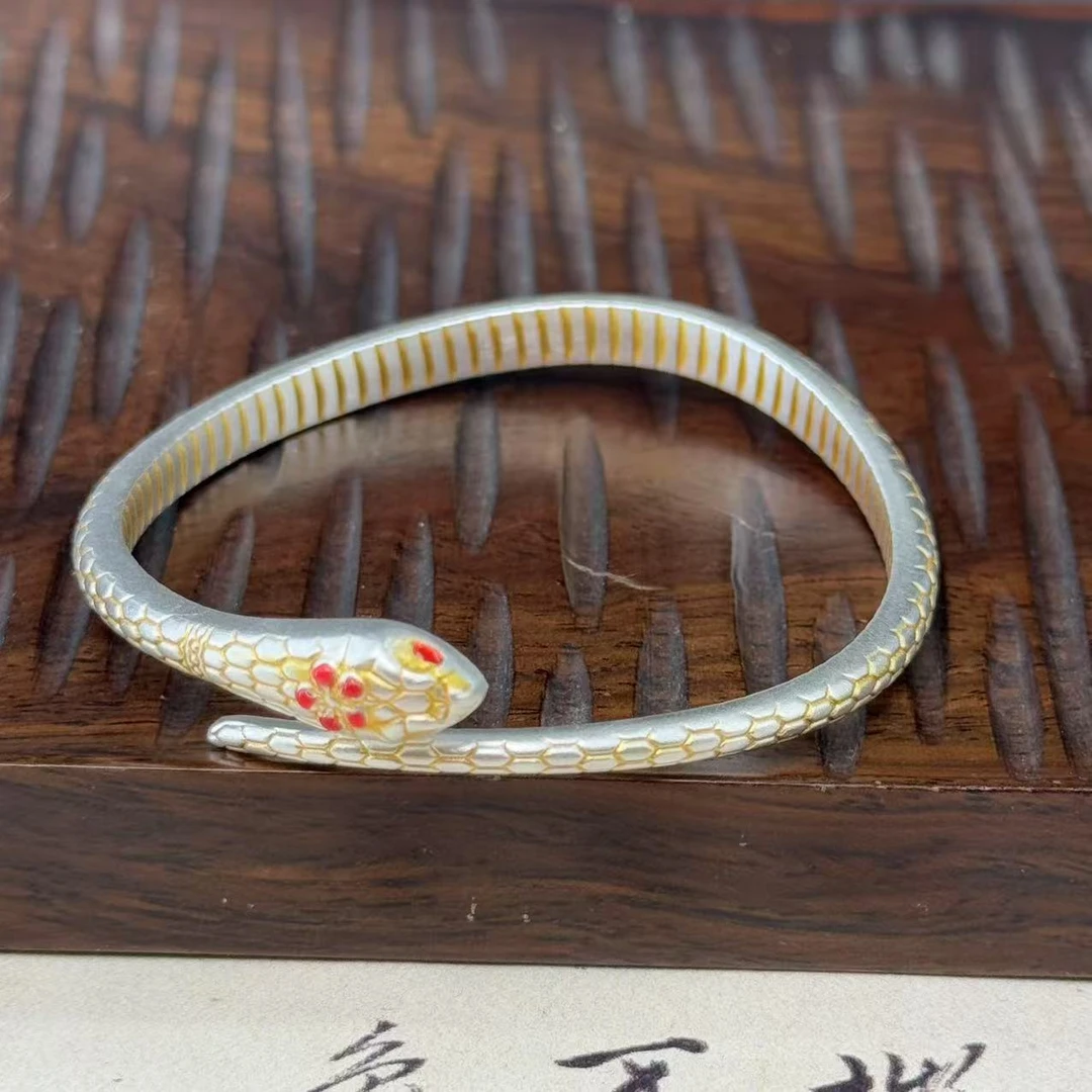 足银手镯 【北野珠宝】足银999.9描金珐琅灵蛇手镯-B123H-196