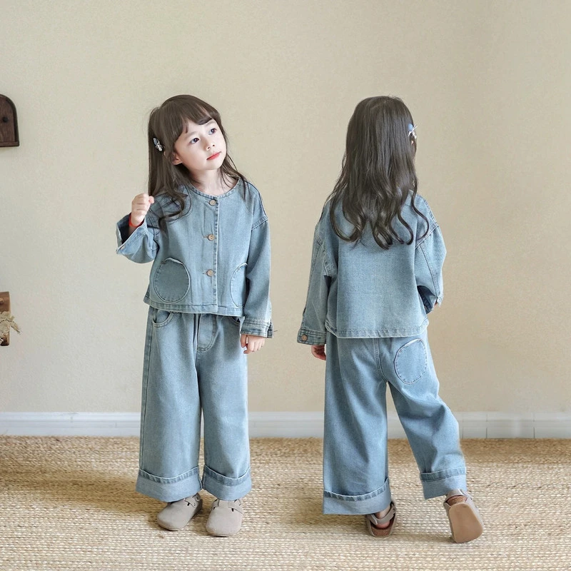 女童春季套装小女孩韩版牛仔外套裤子两件套宝宝时髦洋气春装衣服