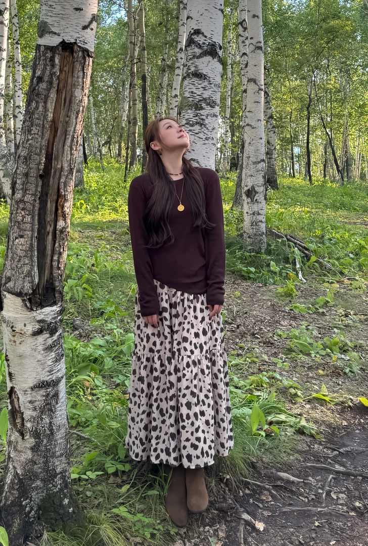 NANJIE/楠姐【狂野缪斯】琥珀流光风秋季气质豹纹元素上衣半裙套装