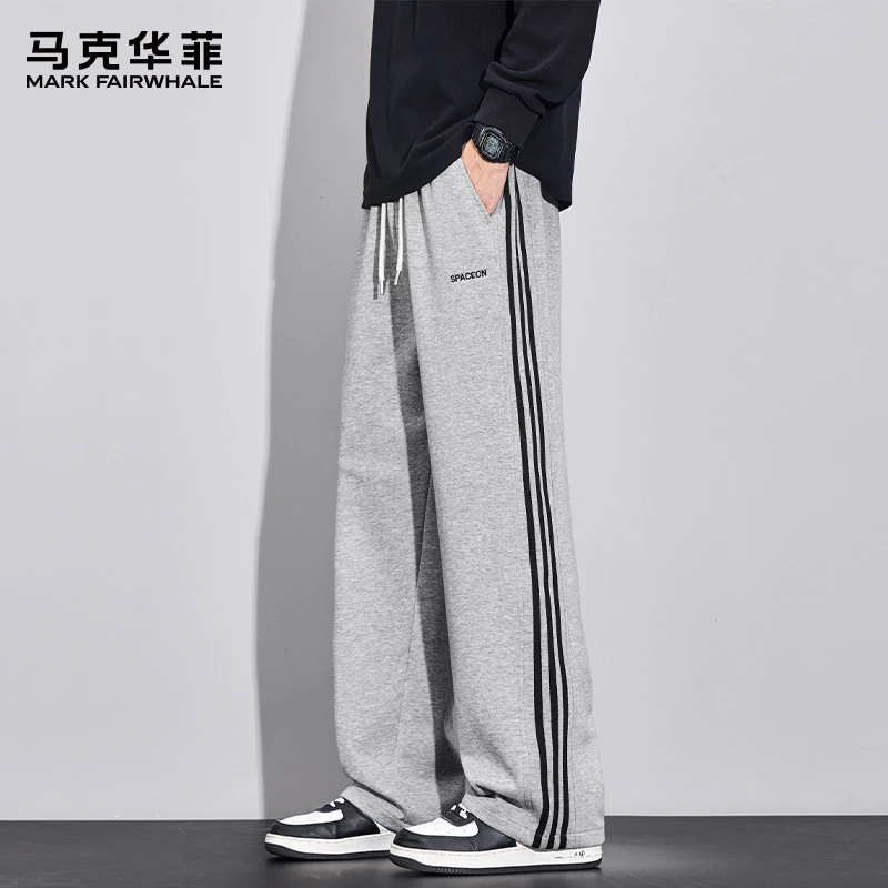 马克华菲美式条纹休闲裤男士春秋新款宽松直筒潮牌百搭垂感长裤子