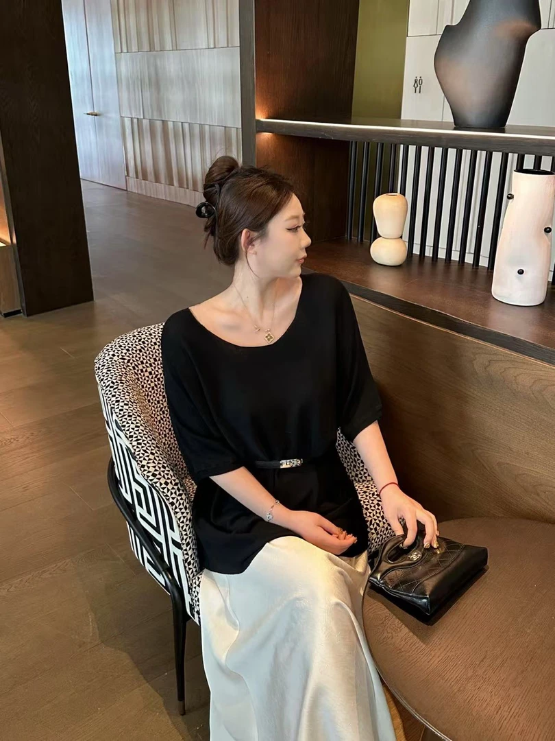 琪琪怪怪大码女装【行走的空调】气质蝙蝠袖高级针织短袖T67263QQ