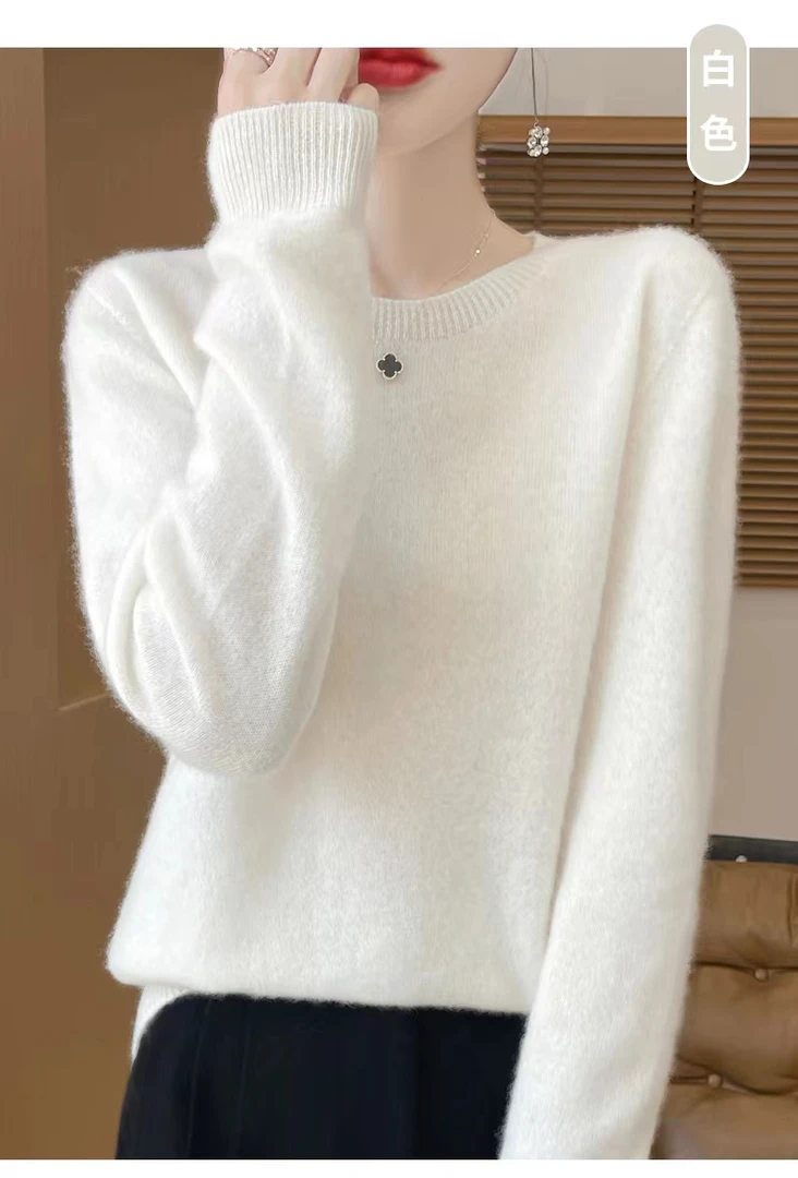 【100%羊毛】秋冬一线成衣圆领羊毛针织衫简约百搭毛衣