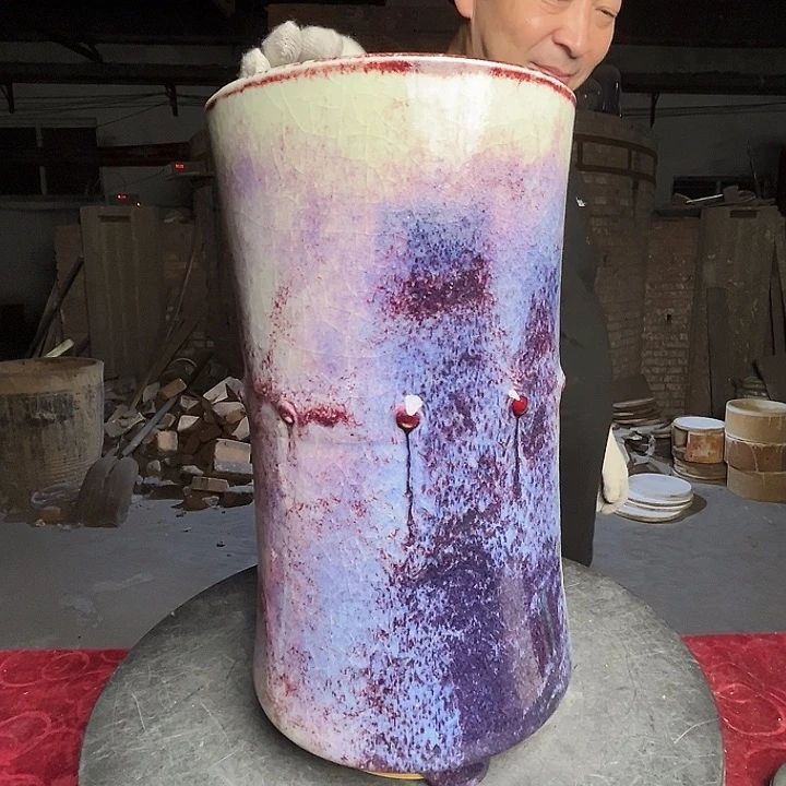 牛家钧窑牛自恒老师钧瓷瓶微瑕A*水