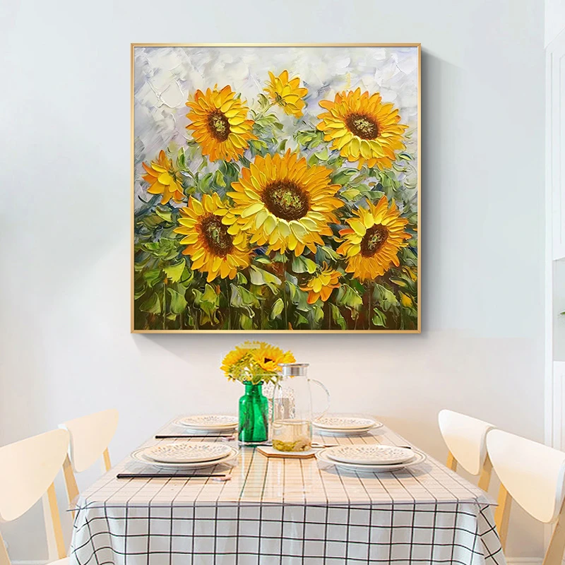 简约向日葵植物花卉方形装饰画适用于客厅玄关餐厅