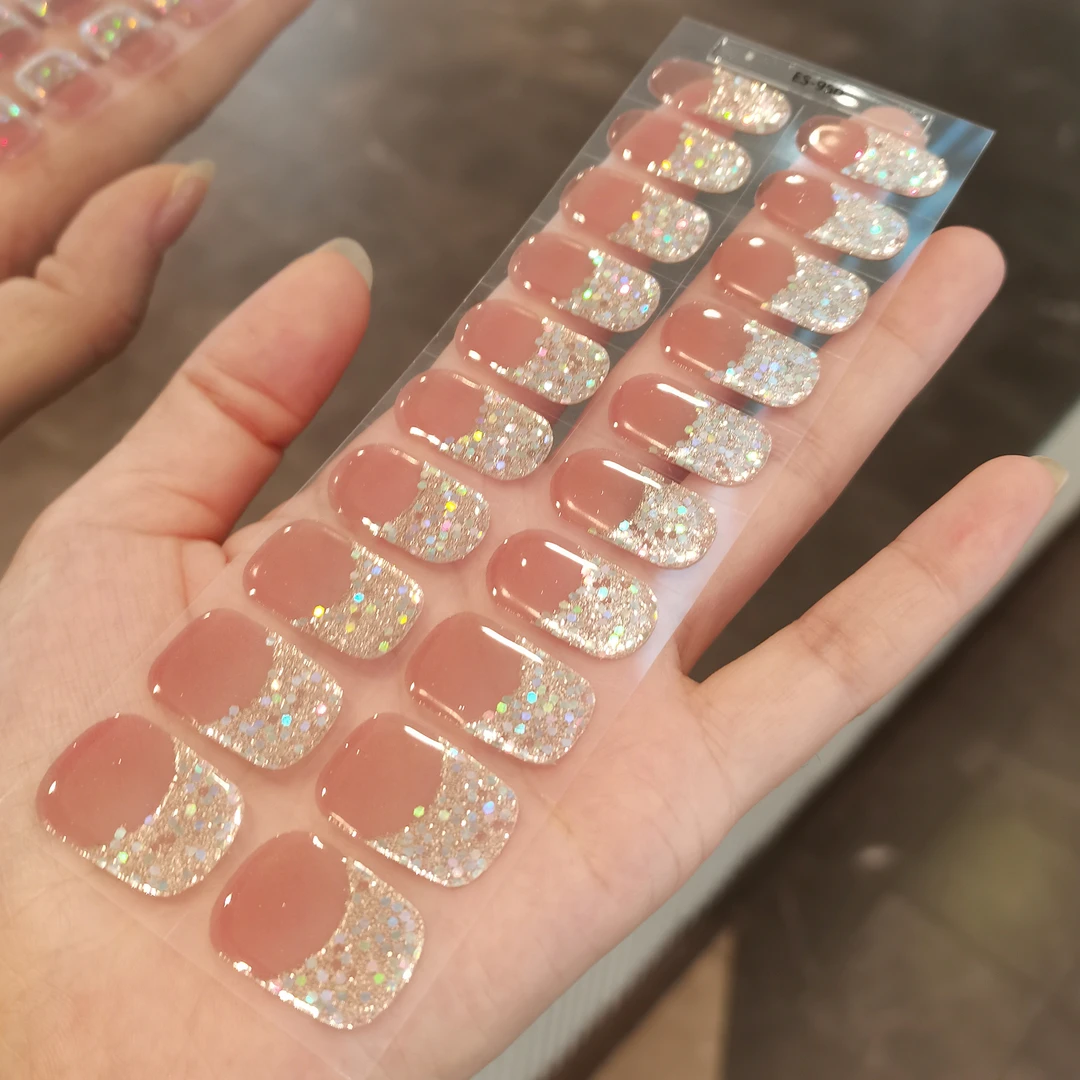 【ES950梦幻法式】半固化凝胶uv半烤美甲贴指甲贴片照灯变硬防水持