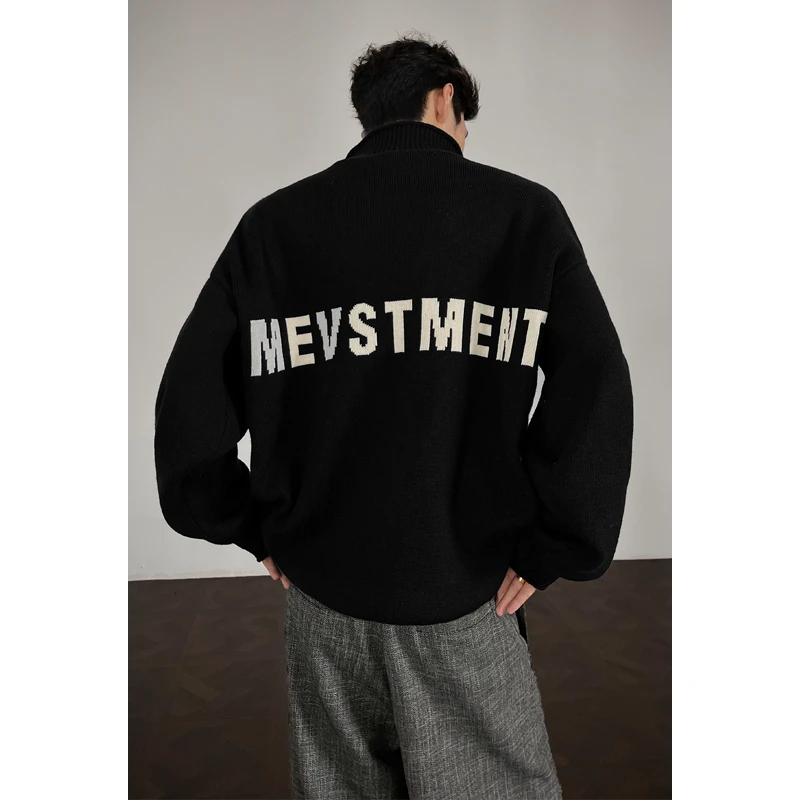 字母印花开衫毛衣男女秋冬美式复古针织衫外套青少年休闲宽松上衣