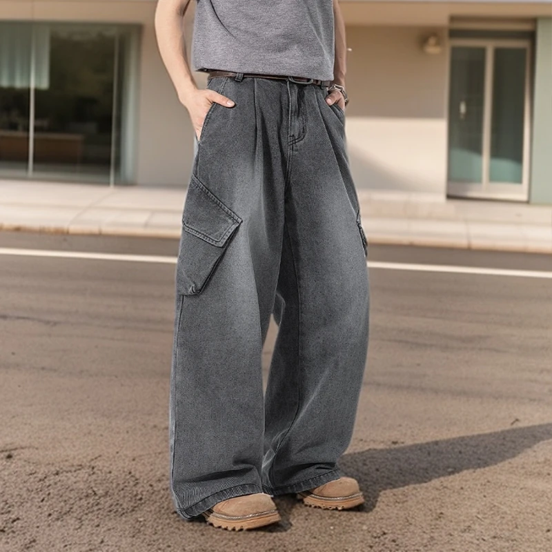 NEO TRIBE春夏新款立体口袋质感直筒裤宽松长裤水洗做旧牛仔裤男