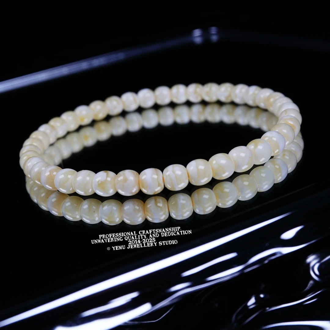 5毫米瓷白虎纹精工归圆老型手串编号300289一物一拍天然俄料蜜蜡