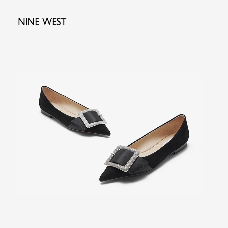 Nine West/玖熙方糖钻扣单鞋法式钻扣2025夏季新款尖头平底单鞋女