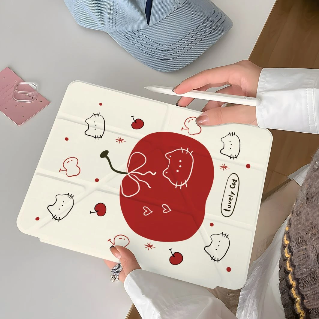 妙品红苹果小猫适用苹果iPad A16平板保护套2025iPad11笔槽iPad10