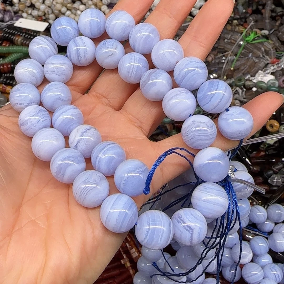 姚***洋玛瑙/玉髓合金珠宝半成品蓝纹玛瑙拍四89发一条