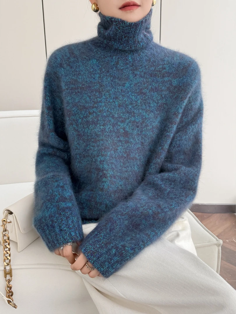 【王菲同款】高端轻奢软糯拉毛羊毛高领毛衣百搭简约针织衫D25082#