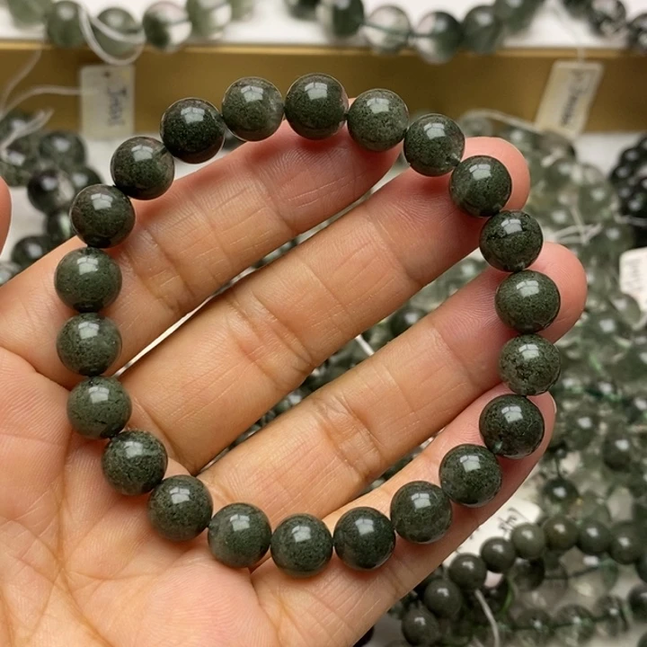 手链未镶嵌水晶天然绿幽灵满绿聚宝盆8+