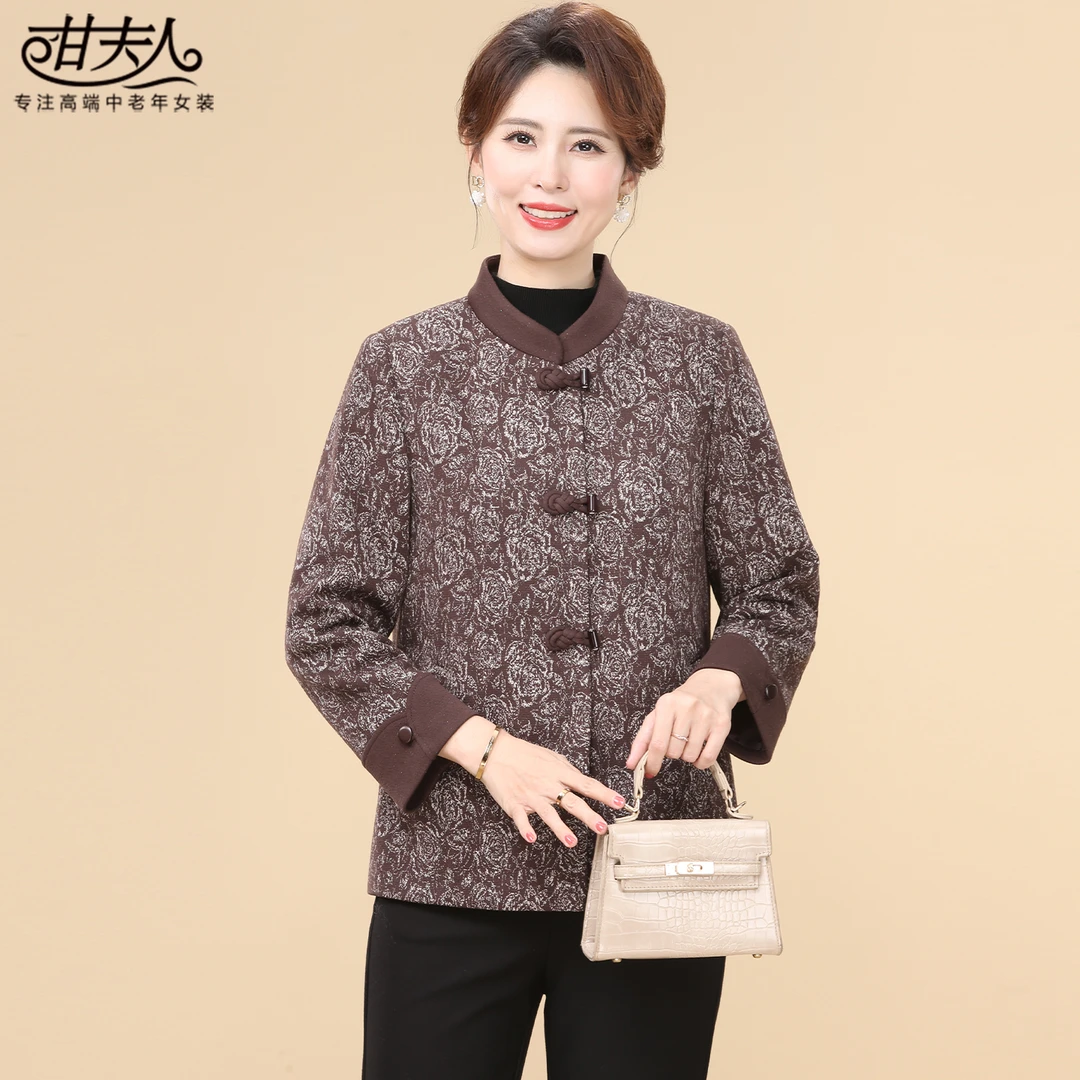 甘夫人时尚国风中老年妈妈装上衣短外套2025秋季新款洋气女士风衣