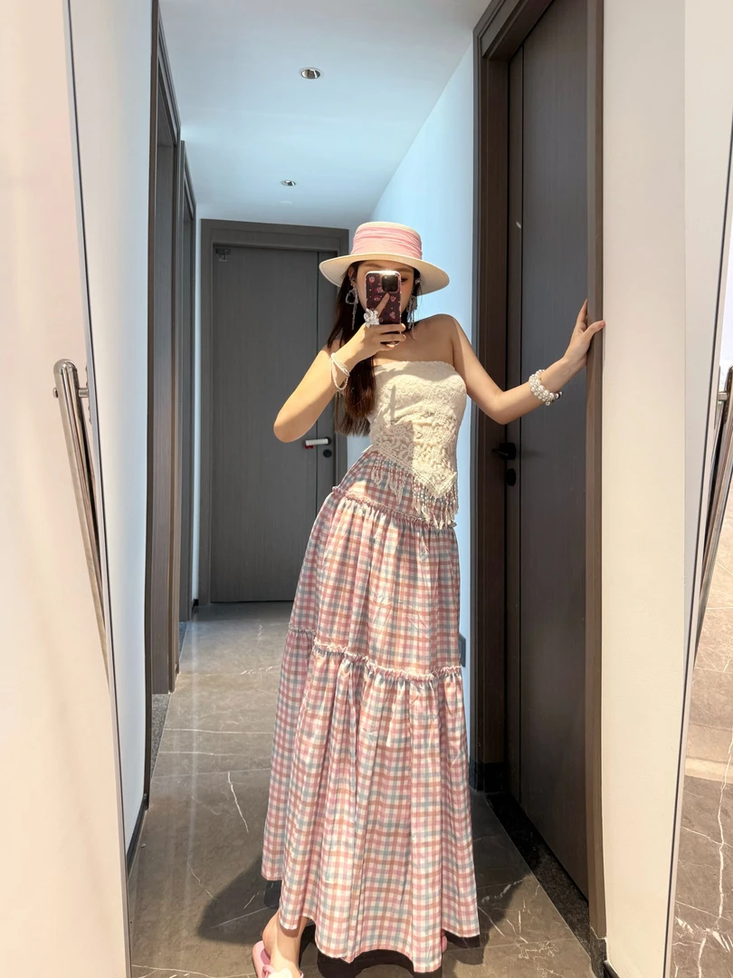 无袖背心女夏外穿法式设计感修身蕾丝抹胸上衣C  8685#