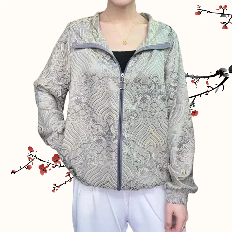 【旭日耀阳-连帽】薄款时尚中老年女装长袖棒球服女装短外套透气