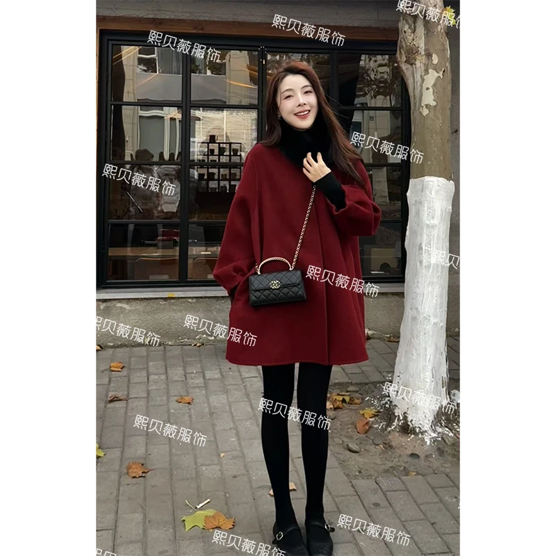 熙贝薇6 100双面羊毛冬季新款暗扣灯笼袖简约高级感大衣 G5912