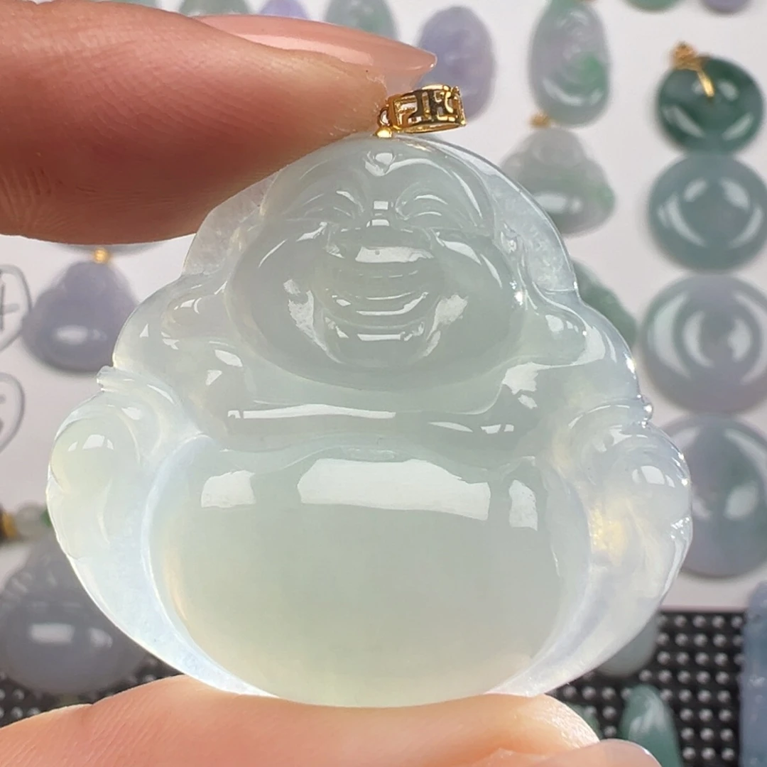 翡翠18K金镶嵌颈饰佛公