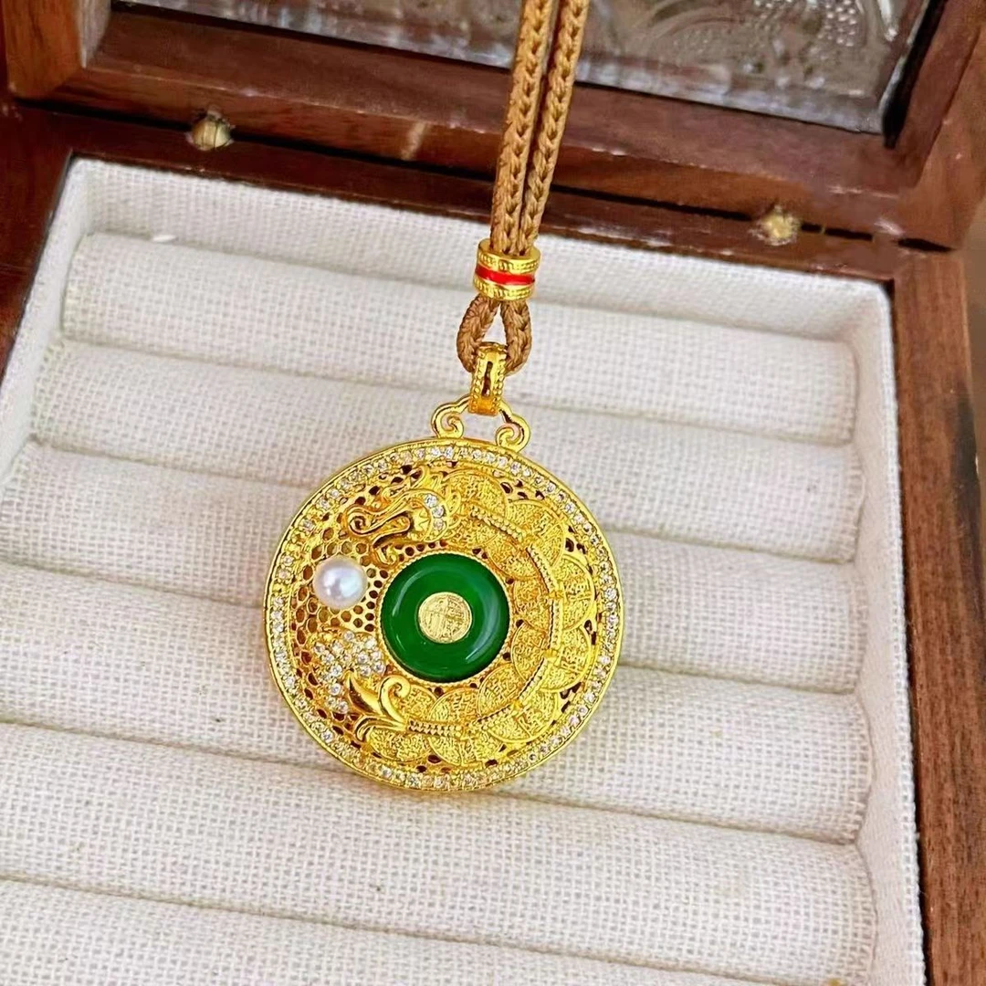 合金吊坠 时尚国潮新中式龙牌金色八宝吊坠百搭项链精美国风049