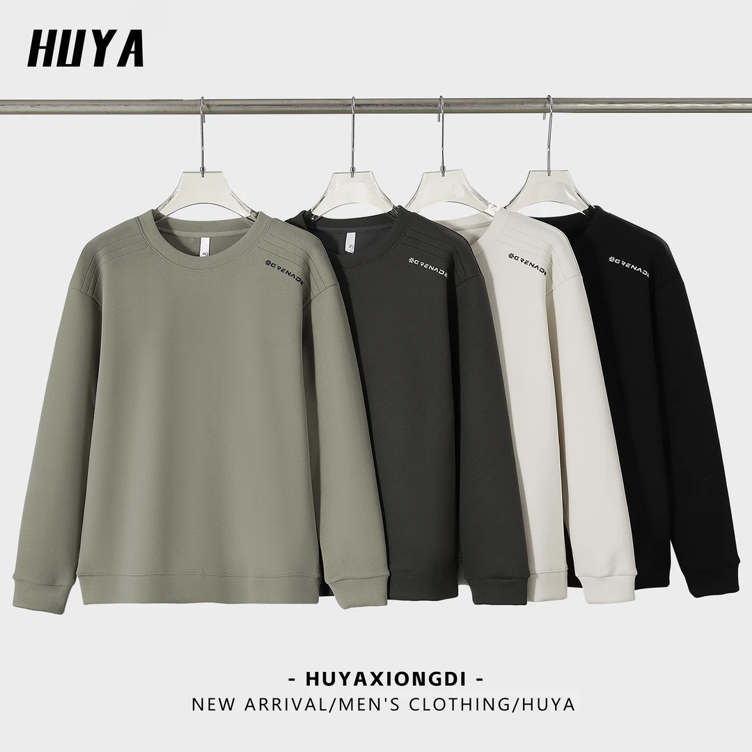 虎牙兄弟爆款重磅男士卫衣秋冬加绒保暖明线装饰情侣圆领长袖0759