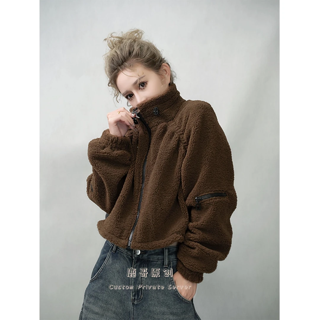 「羔毛逸彩」秋冬新款休闲加绒羊羔外套宽松休闲夹克女