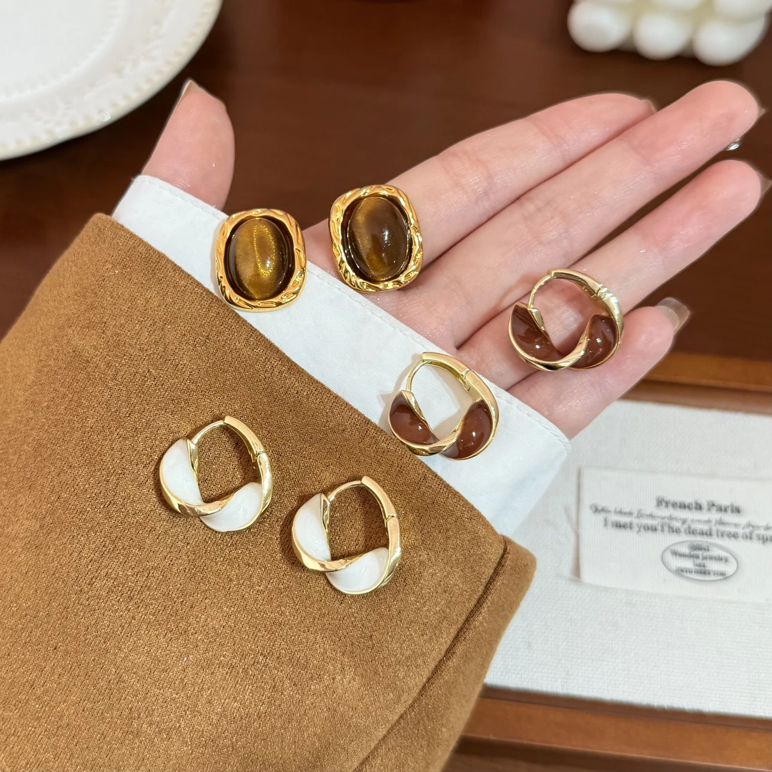 铜合金树脂耳饰 早秋新爆款秋冬独特耳饰美拉德小众耳饰潮