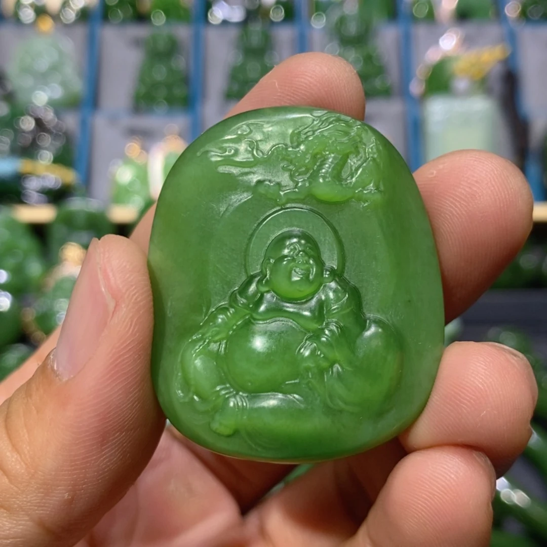 【闪购商品】和田玉吊坠(不含链)未镶嵌粉绿猫眼佛牌