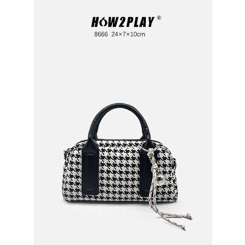 2025新款 千鸟格波士顿 手提单肩包8666黑色