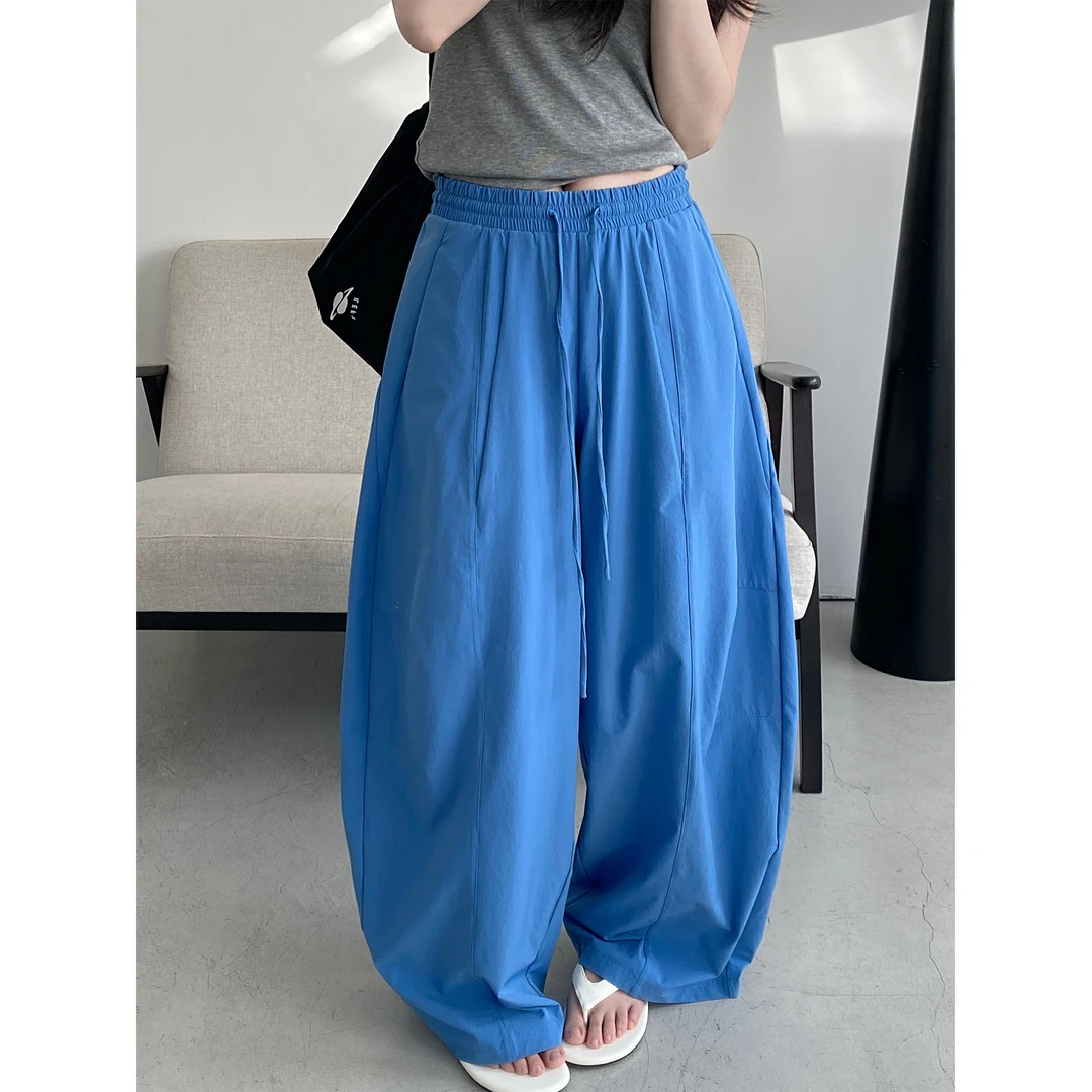 黑色裤子女呼吸休闲裤夏薄款直筒阔腿宽松慵懒设计感弯刀裤