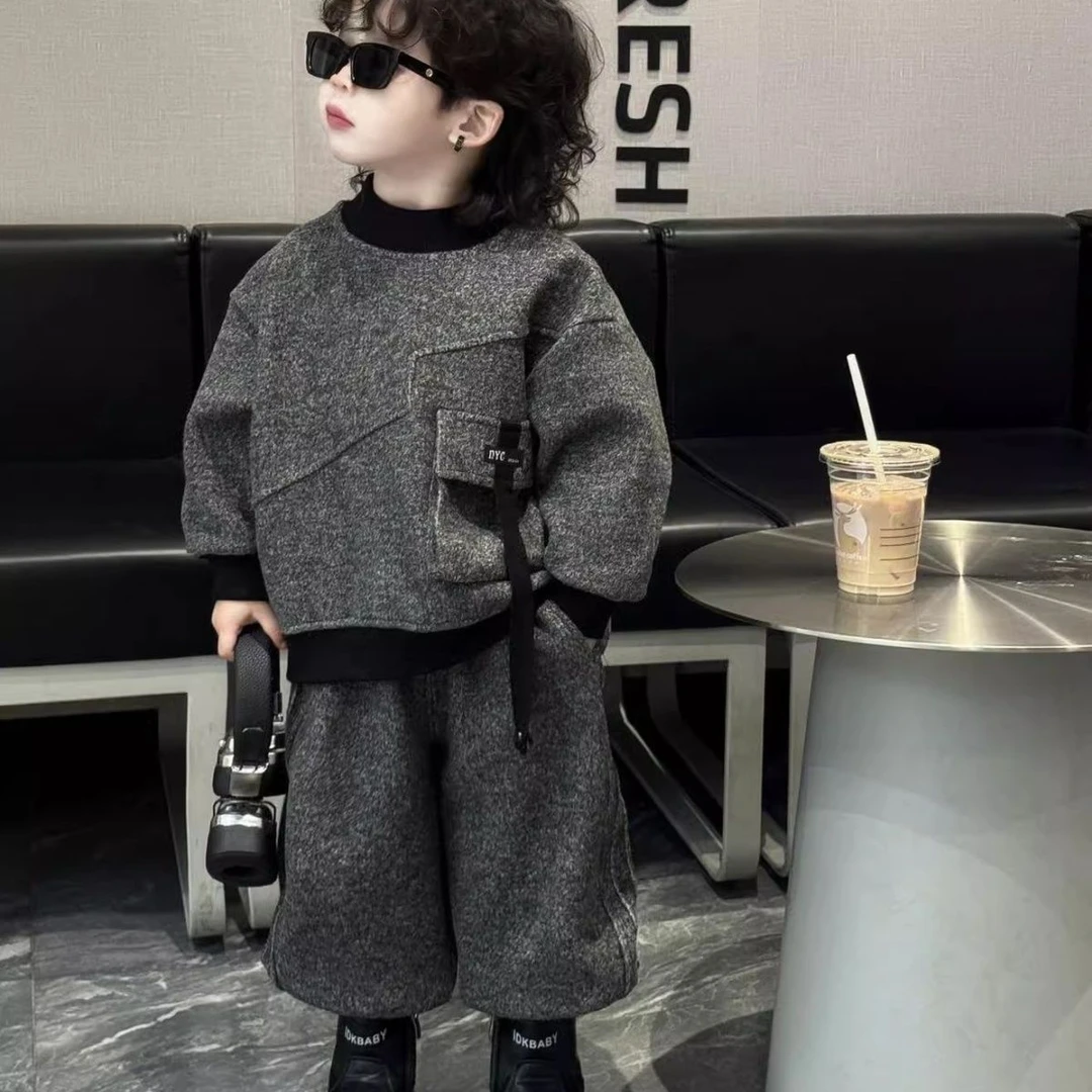 男童秋冬装加绒套装2025男孩洋气潮酷痞帅卫衣卫裤儿童宝宝衣服