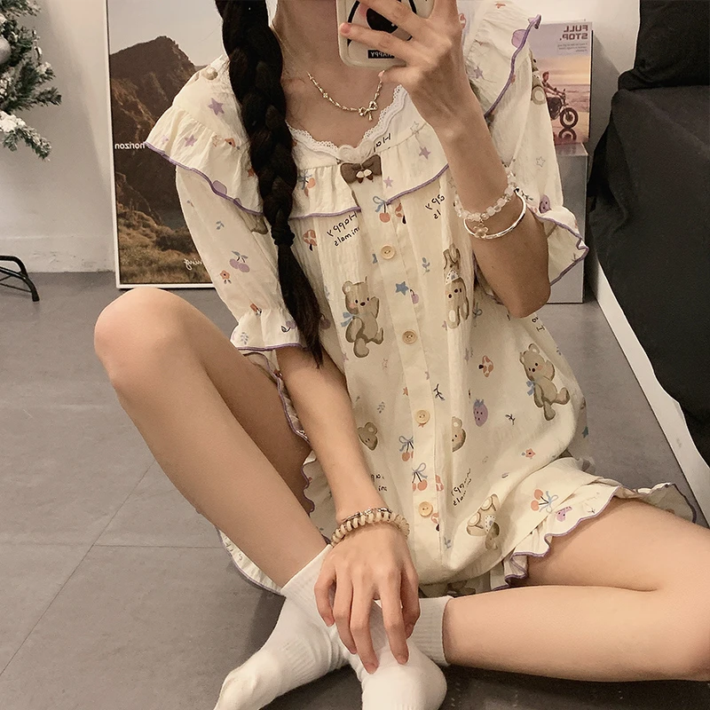 新款夏季短袖高端大码睡衣套装2025薄款卡通学生家居服
