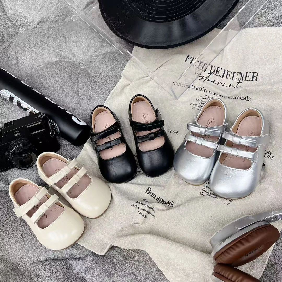 女童皮鞋春季新款甜美公主鞋洋气蝴蝶结银色儿童单鞋LLWN633