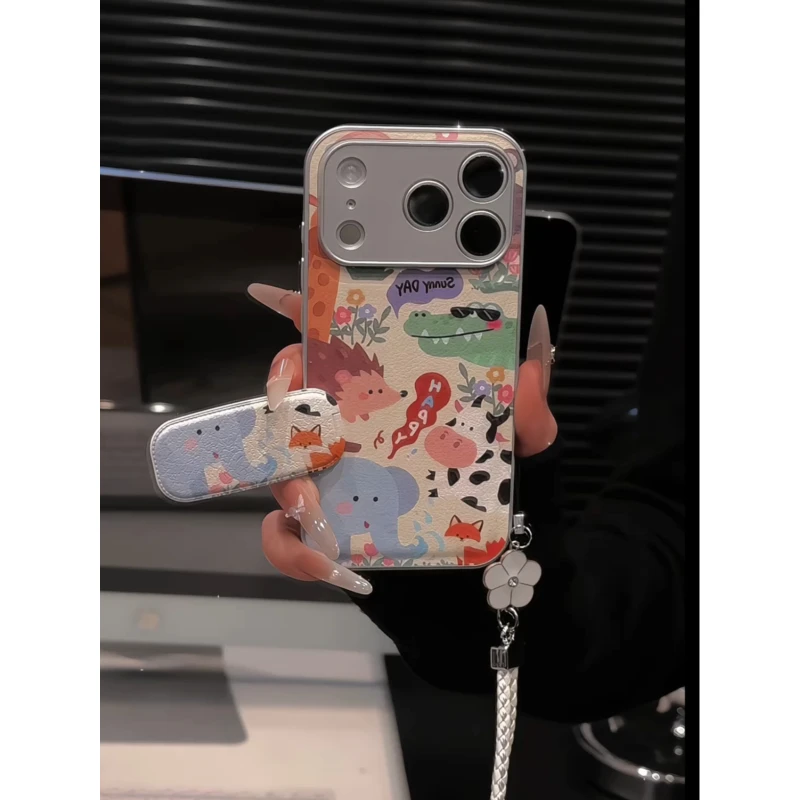 快乐动物园适用苹果17p手机壳16pm华为p70金属皮纹简约防摔小米17