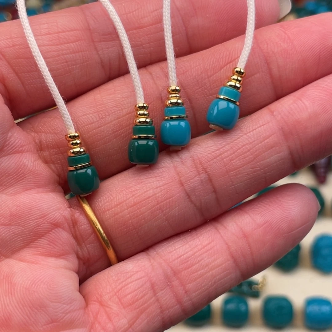 琉璃颈饰卡6弟子珠蓝色绿色套