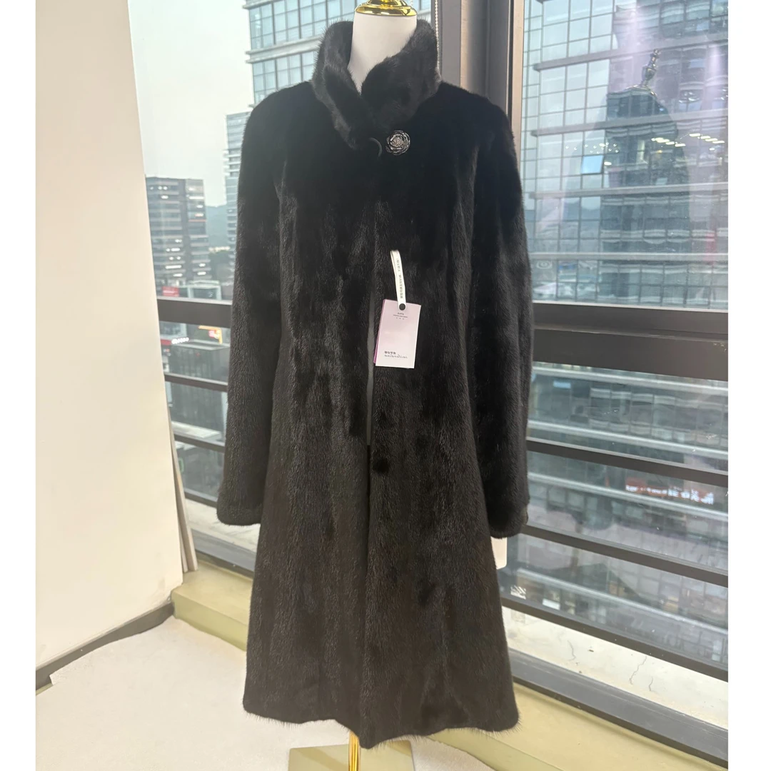 水貂长款女黑色外套