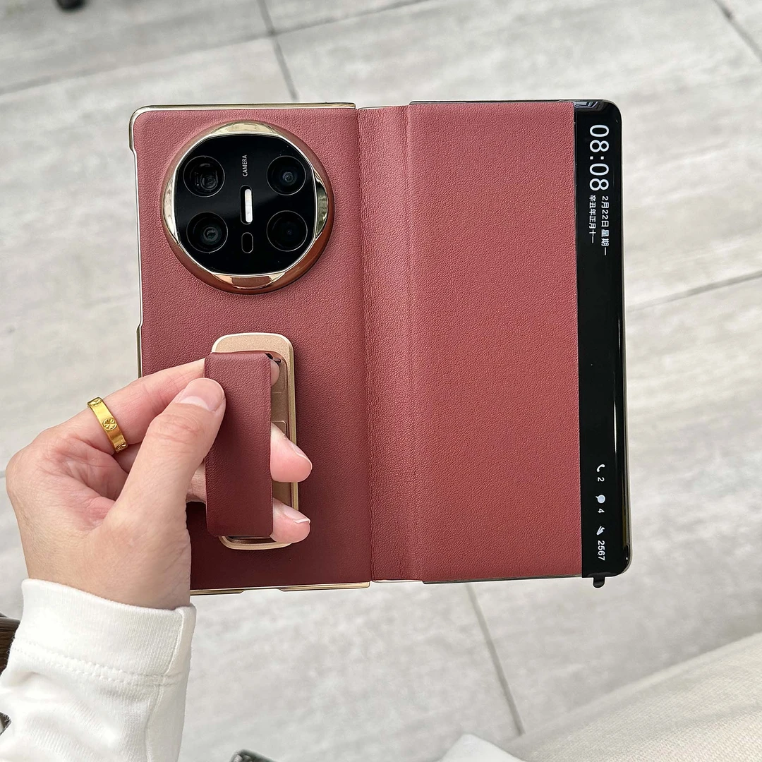 适用华为MateX6手机壳MateX5保护套MateX3真皮腕带支架翻盖全包壳