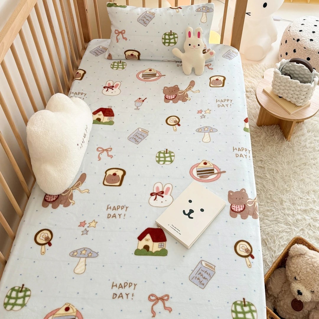 牛奶绒秋冬婴儿床床笠儿童床床单加绒加厚保暖幼儿园床单床垫套子