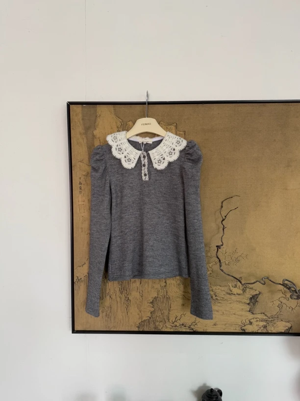 【miu 感少女】76622 韩系撞色娃娃领小香风针织减龄软糯长袖上衣