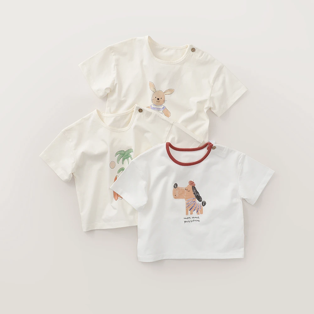 2025新款夏季宝宝短袖t恤涂鸦圆领百搭婴儿半袖上衣男女婴童短t