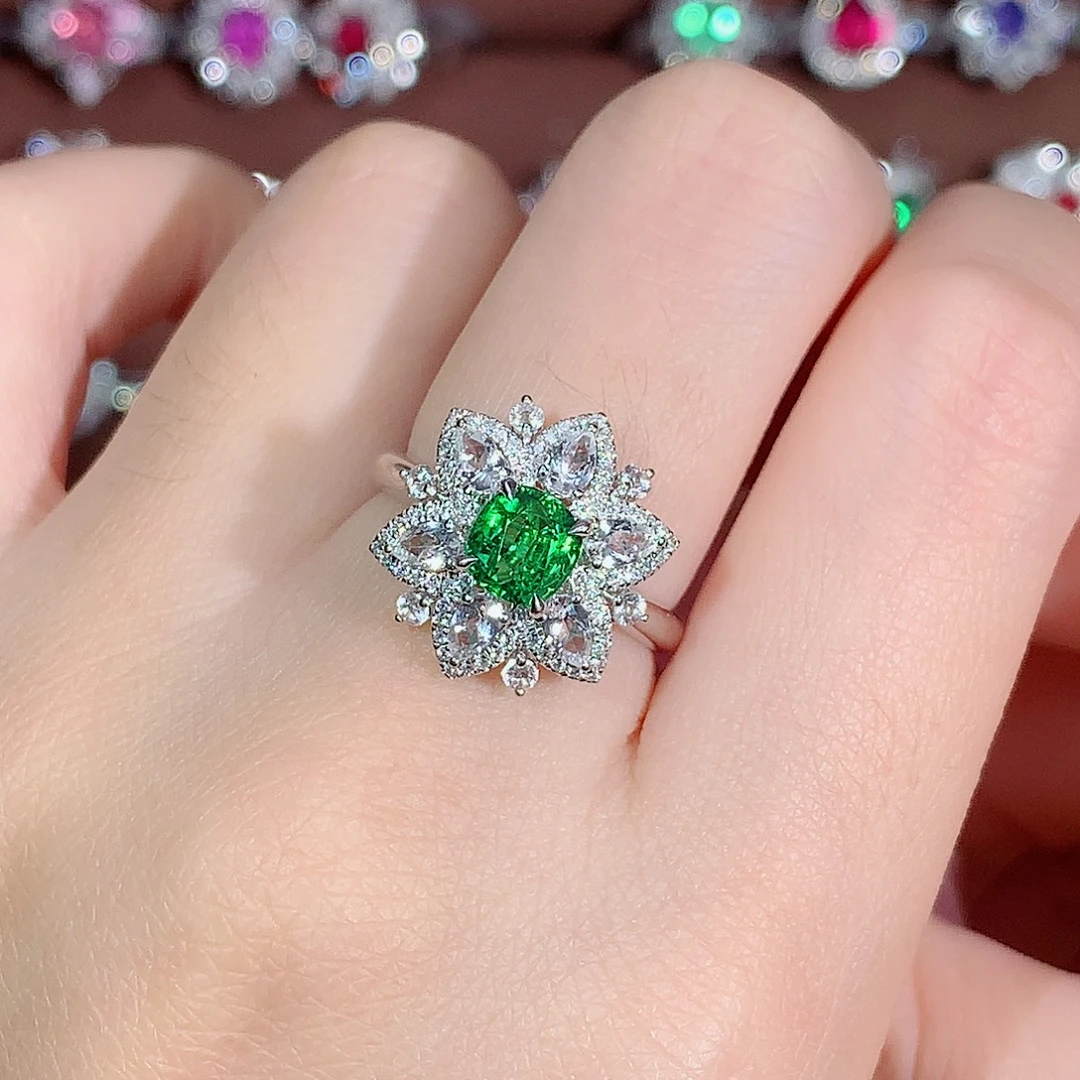 18K金镶嵌石榴石（沙弗莱）戒指1.2ct/天然宝石/七天无理由
