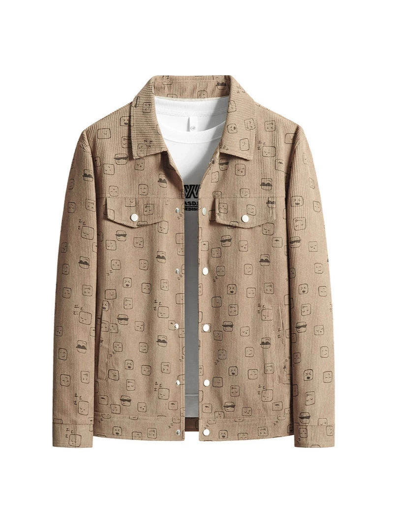 大码外套男士2025新款春秋季潮牌宽松夹克加肥加大胖子灯芯绒衬衫